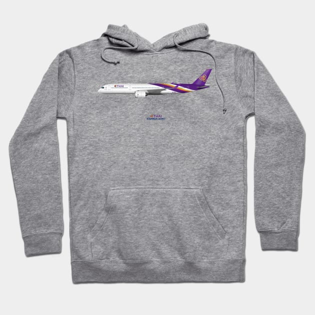 Illustration of Thai Airbus A350 Hoodie by SteveHClark